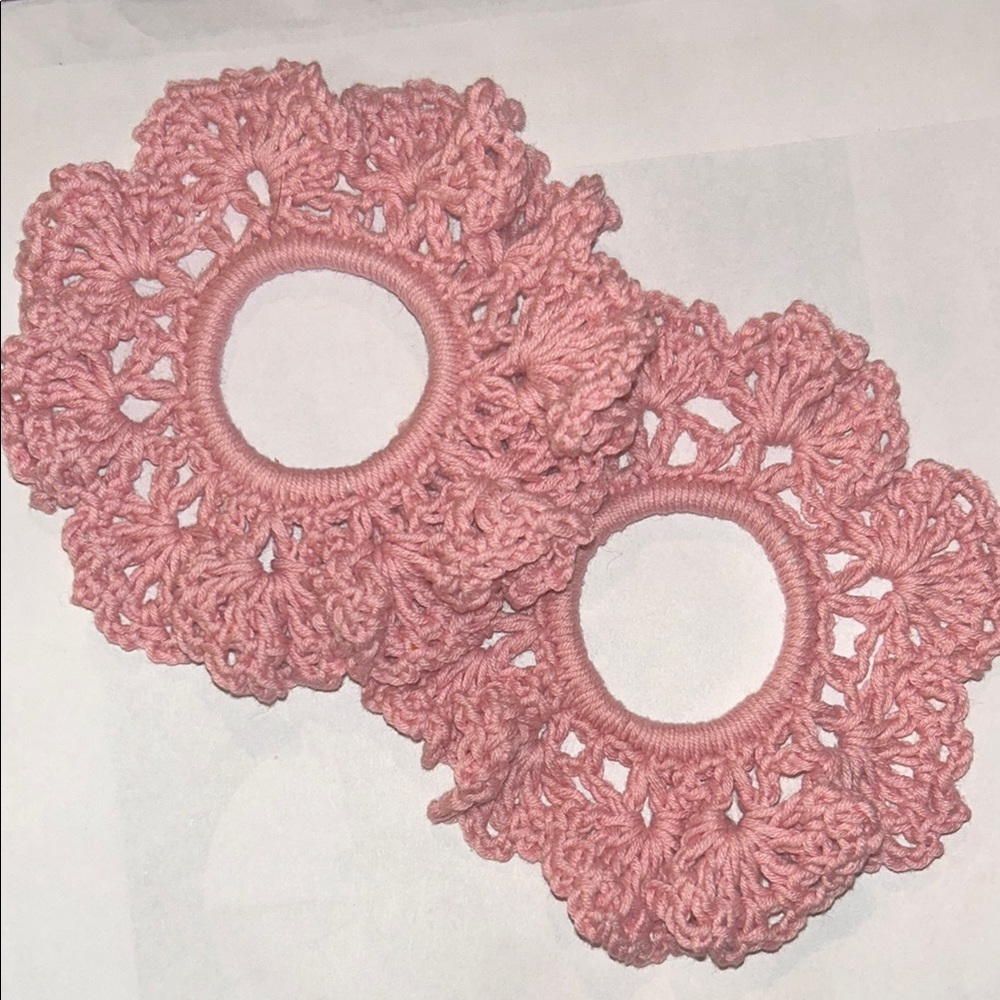 Set of 2 Pink Crochet Hair Scrunchies